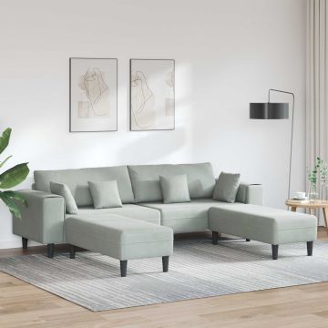 vidaXL Sofa su pagalve 3 pcs Šviesiai pilka Aksomas