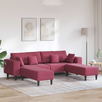 vidaXL Sofa su pagalve 3 pcs Vyno raudona Aksomas