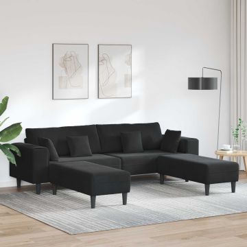vidaXL Sofa su pagalve 3 pcs Juoda Aksomas
