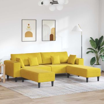 vidaXL Sofa su pagalve 3 pcs Geltona Aksomas