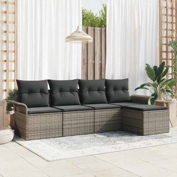 vidaXL Lauko sofa su pagalve 5 pcs Pilka poliratanas