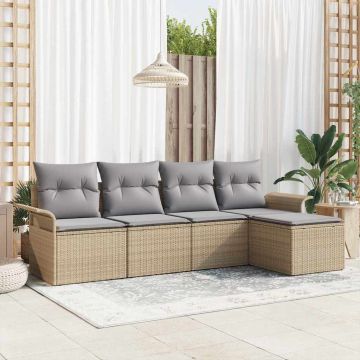 vidaXL Lauko sofa su pagalve 5 pcs Smėlio poliratanas