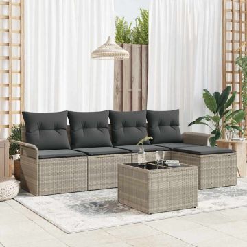 vidaXL Lauko sofa su pagalve 6 pcs Šviesiai pilka poliratanas