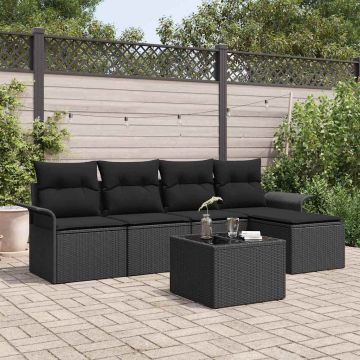 vidaXL Lauko sofa su pagalve 6 pcs Juoda poliratanas