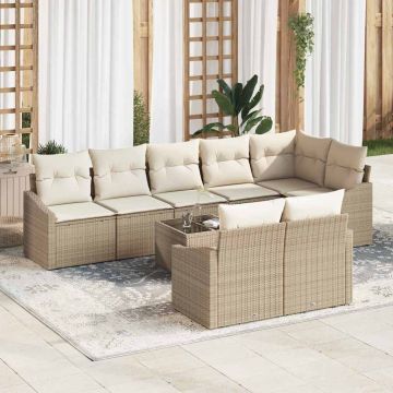 vidaXL Sofos komplektas su pagalve 9 pcs Smėlio poliratanas