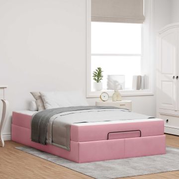vidaXL Lovos rėmas su čiužiniu su čiužiniu 2 pcs Rožinė Aksomas