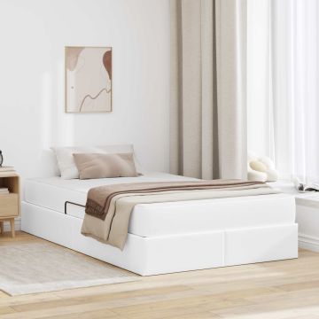 vidaXL Lova su daiktų laikymo vieta ir čiužiniu 2 pcs Balta Oda