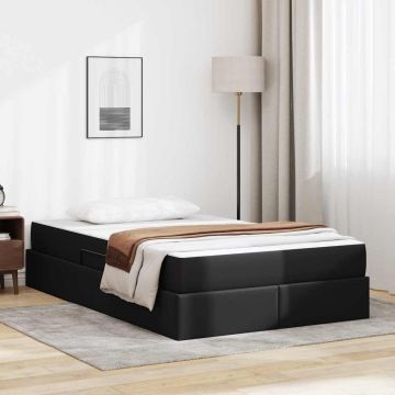 vidaXL Lova su daiktų laikymo vieta ir čiužiniu 2 pcs Juoda Oda