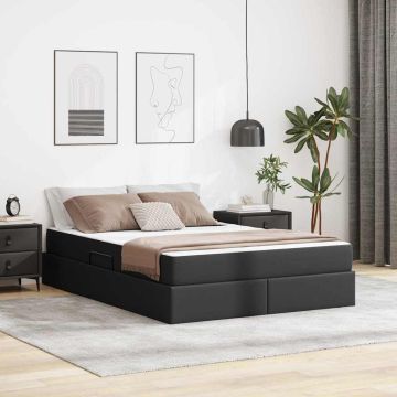 vidaXL Lova su daiktų laikymo vieta ir čiužiniu 2 pcs Juoda Oda