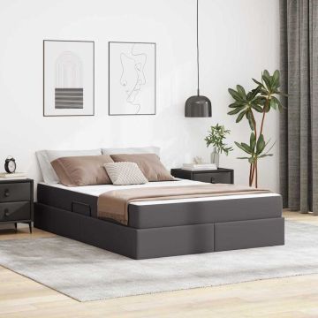 vidaXL Lova su daiktų laikymo vieta ir čiužiniu 2 pcs Pilka Oda