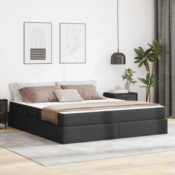 vidaXL Lova su daiktų laikymo vieta ir čiužiniu 2 pcs Juoda Oda