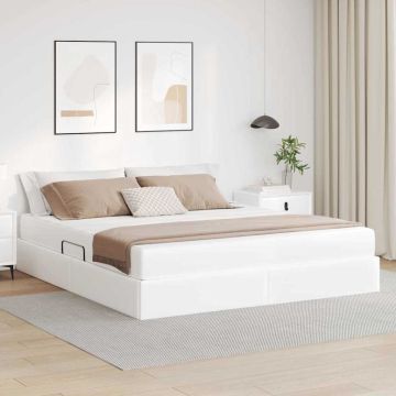 vidaXL Lova su daiktų laikymo vieta ir čiužiniu 2 pcs Balta Oda
