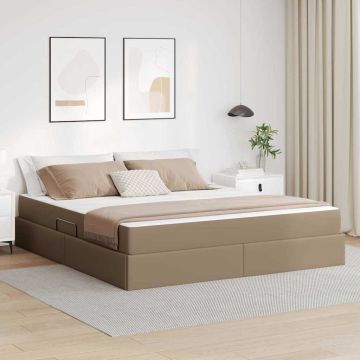 vidaXL Lova su daiktų laikymo vieta ir čiužiniu 2 pcs Kapučino Oda