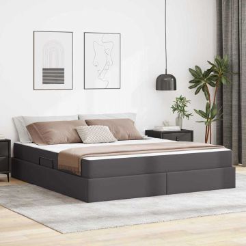 vidaXL Lova su daiktų laikymo vieta ir čiužiniu 2 pcs Pilka Oda