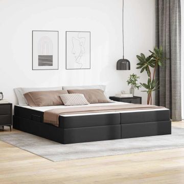 vidaXL Lova su daiktų laikymo vieta ir čiužiniu 2 pcs Juoda Oda