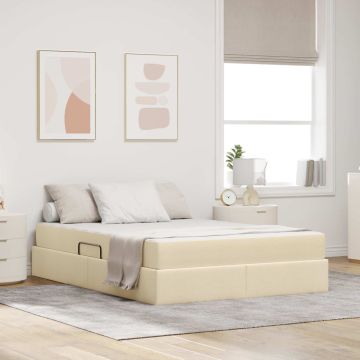 vidaXL Lova su daiktų laikymo vieta ir čiužiniu Kreminė 140 x 190 cm