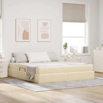 vidaXL Lova su daiktų laikymo vieta ir čiužiniu Kreminė 180 x 200 cm