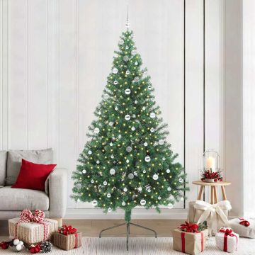 vidaXL Dirbtinis prieššventinis eglutė su šviesomis Žalia 240 cm PVC