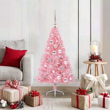vidaXL Dirbtinis prieššventinis eglutė su šviesomis Rožinė 120 cm PVC