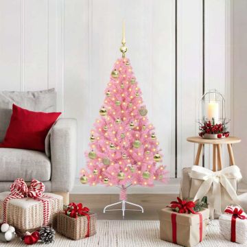 vidaXL Dirbtinis prieššventinis eglutė su šviesomis Rožinė 120 cm PVC