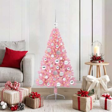 vidaXL Dirbtinis prieššventinis eglutė su šviesomis Rožinė 120 cm PVC