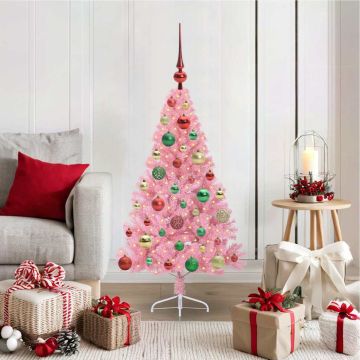 vidaXL Dirbtinis prieššventinis eglutė su šviesomis Rožinė 120 cm PVC