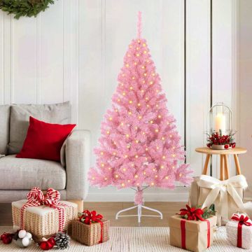 vidaXL Dirbtinis prieššventinis eglutė su šviesomis Rožinė 150 cm PVC