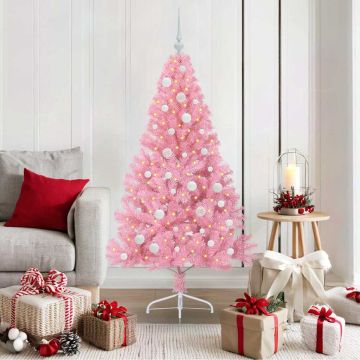 vidaXL Dirbtinis prieššventinis eglutė su šviesomis Rožinė 150 cm PVC