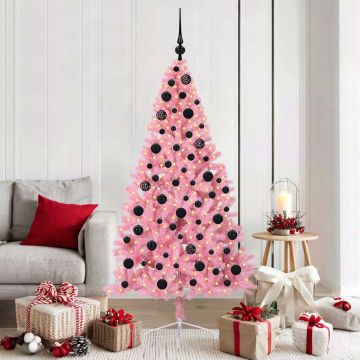 vidaXL Dirbtinis prieššventinis eglutė su šviesomis Rožinė 180 cm PVC