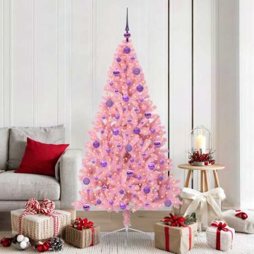 vidaXL Dirbtinis prieššventinis eglutė su šviesomis Rožinė 180 cm PVC