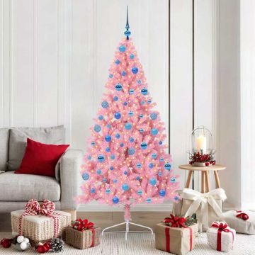 vidaXL Dirbtinis prieššventinis eglutė su šviesomis Rožinė 180 cm PVC