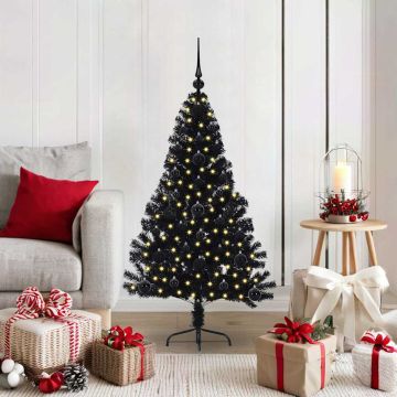 vidaXL Dirbtinis prieššventinis eglutė su šviesomis Juoda 120 cm PVC