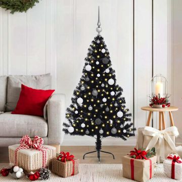 vidaXL Dirbtinis prieššventinis eglutė su šviesomis Juoda 150 cm PVC
