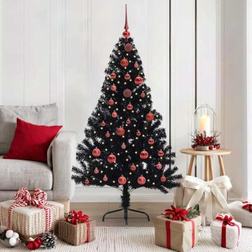 vidaXL Dirbtinis prieššventinis eglutė su šviesomis Juoda 150 cm PVC