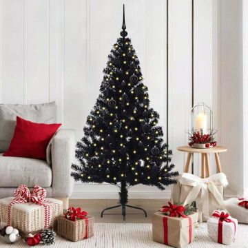 vidaXL Dirbtinis prieššventinis eglutė su šviesomis Juoda 150 cm PVC