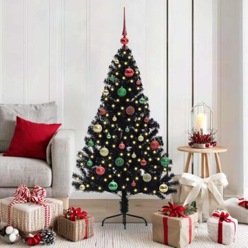 vidaXL Dirbtinis prieššventinis eglutė su šviesomis Juoda 150 cm PVC