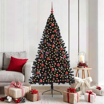 vidaXL Dirbtinis prieššventinis eglutė su šviesomis Juoda 180 cm PVC