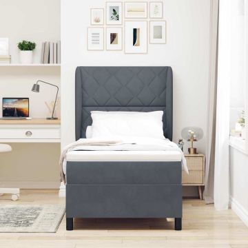 vidaXL Kiemas lova su čiužiniu Tamsiai pilka 200 x 90 cm Aksomas