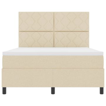 vidaXL Kiemas lova su čiužiniu su LED Kreminė 160 x 200 cm audinys