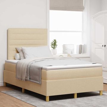 vidaXL LED Čiužinio Lova su čiužiniu Kreminė 120 x 190 cm audinys