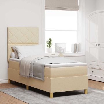 vidaXL LED Čiužinio Lova su čiužiniu Kreminė 80 x 200 cm audinys