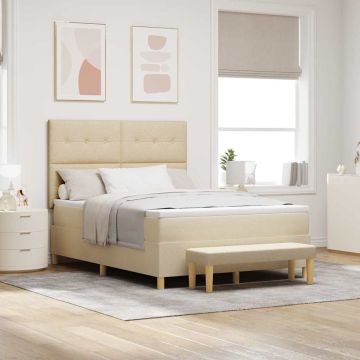 vidaXL Kiemas lova su čiužiniu Kreminė 160 x 200 cm audinys