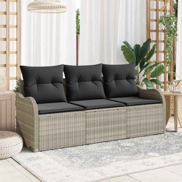 vidaXL Sodo Sofų Rinkinys su pagalve 3 pcs Šviesiai pilka Poli ratanas