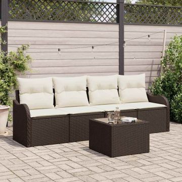 vidaXL Sodo Sofų Rinkinys su pagalve 5 pcs Ruda ir grietinėlė