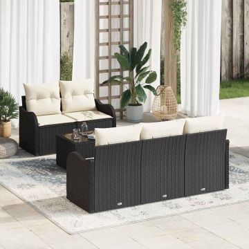 vidaXL Sodo Sofų Rinkinys su pagalve su pagalve 6 pcs Juoda ir kreminė