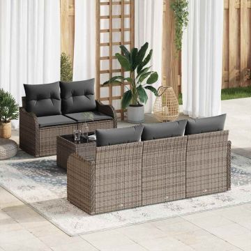vidaXL Sodo Sofų Rinkinys 6 pcs Pilka Poli ratanas, plienas ir stiklas