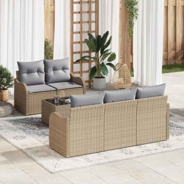 vidaXL Sodo Sofų Rinkinys su pagalve su saugykla 6 pcs Bežinė ir pilka