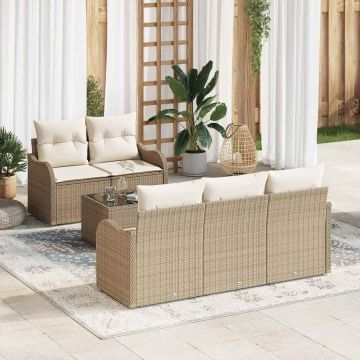 vidaXL Sodo Sofų Rinkinys su pagalve 6 pcs Bežinė ir kreminė