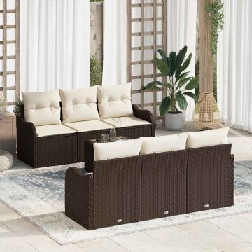 vidaXL Sodo Sofų Rinkinys su pagalve 7 pcs Ruda ir grietinėlė