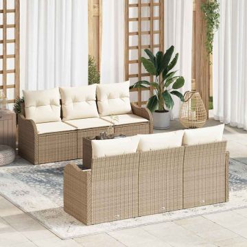 vidaXL Sodo Sofų Rinkinys su pagalve 7 pcs Bežinė ir kreminė